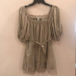 Vintage Kensie Juniors Gold Puff Sleeve Top w/ Square Neck & Waist Tie | Size 8